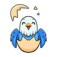 Cute baby blue love bird cartoon inside from egg vector