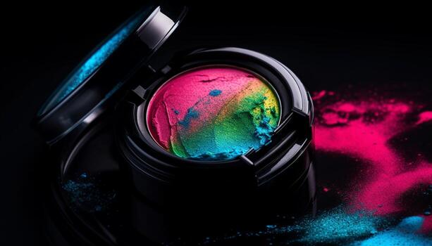 Shiny planet in abstract galaxy, wet with multi colored paint drop generated by AI photo