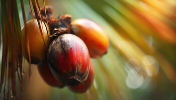 Ripe tomato on green plant, symbol of healthy eating outdoors generated by AI photo