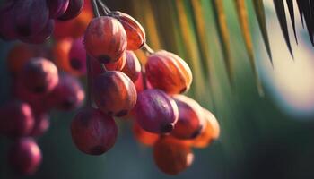 Ripe fruit hanging on branch, freshness of nature bounty generated by AI photo