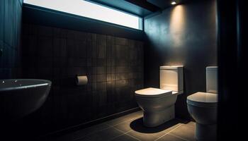 Modern domestic bathroom design with elegant marble tiling and lighting generated by AI photo