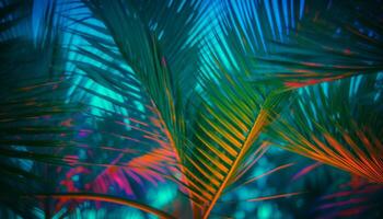 Vibrant tropical backdrop with striped palm tree and fresh growth generated by AI photo