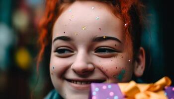 Young women enjoy traditional festival with confetti and decoration generated by AI photo