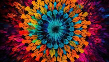 Vibrant colors and psychedelic patterns create a futuristic backdrop generated by AI photo
