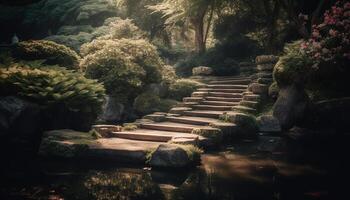 Tranquil staircase leads to multi colored underwater beauty in nature generated by AI photo