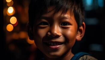 Cute boys smiling, one cheerful child looking at camera indoors generated by AI photo