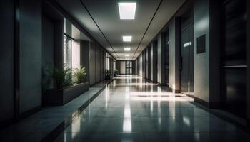 futurista arquitectura en vacío corredor con desvanecimiento punto perspectiva generado por ai foto