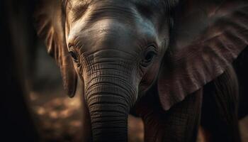 Large African elephant in wildlife reserve, looking at camera generated by AI photo