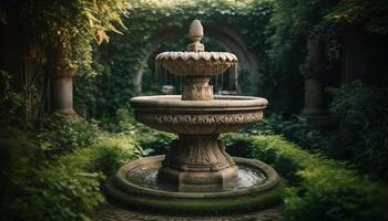 Tranquil scene of an old fashioned formal garden with antique sculptures generated by AI photo