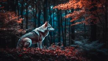 gris lobo clamoroso en el desierto, rodeado por otoño belleza generado por ai foto