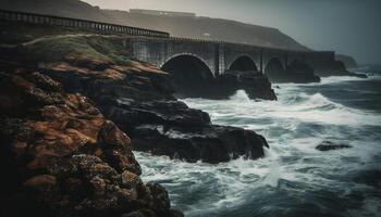 Majestic arch bridge over wet waters edge in Big Sur generated by AI photo