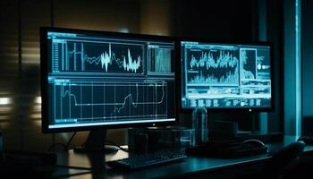 Analyzing healthcare data, monitoring pulse trace with modern technology generated by AI photo