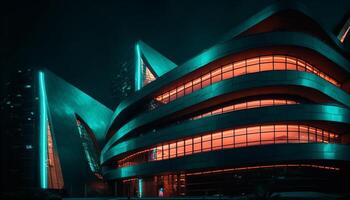 Vibrant colored Beijing skyline, illuminated by street lights and reflections generated by AI photo