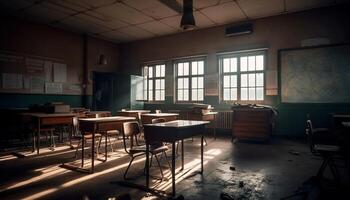 Modern technology meets old fashioned architecture in an empty classroom workshop generated by AI photo