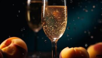 New success pouring from champagne bottle, elegant decoration and reflection generated by AI photo