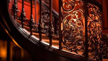 Antique wrought iron staircase showcases elegance and history indoors generated by AI photo