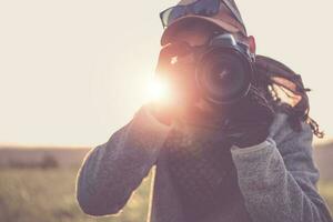 prensa fotógrafo con cámara foto