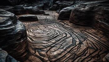 Rough sandstone cliff backdrop shapes eroded rock formations outdoors generated by AI photo