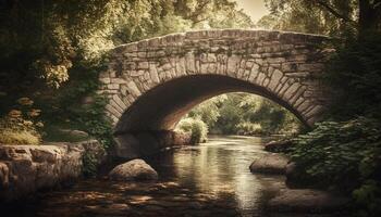 un antiguo Roca puente arcos terminado tranquilo fluido agua generado por ai foto