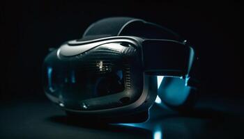 Futuristic headset for virtual reality simulator in modern electronics industry generated by AI photo