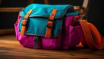 Multi colored backpack for outdoor adventure and back to school journey generated by AI photo