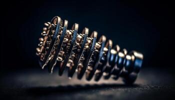 Shiny steel machinery in a row, on black background generated by AI photo