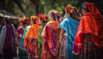 Colorful Indian festival celebrates traditional clothing and indigenous culture generated by AI photo