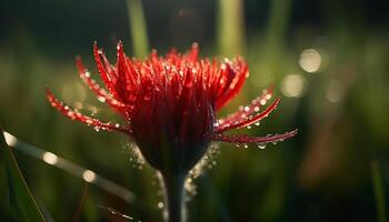 Vibrant yellow daisy in dewy meadow, surrounded by green foliage generated by AI photo