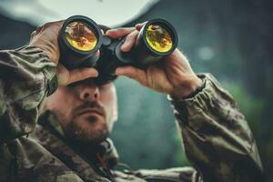 Army Soldier with Binoculars photo