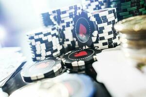 Casino Gambling Table Chips Close Up photo