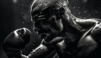 muscular hombres en competitivo deporte espectáculo determinación en kickboxing gimnasio generado por ai foto
