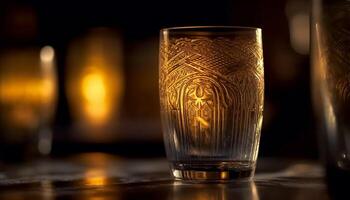 Luxury whiskey in gold wineglass, illuminated by flame in bar generated by AI photo