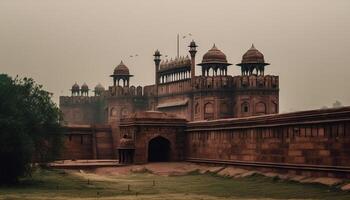 Old sandstone mausoleum, a monument to ancient spirituality and religion generated by AI photo