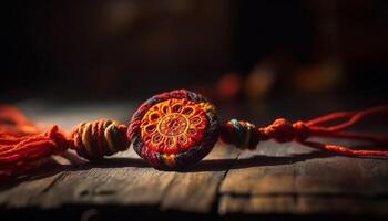 Hinduism celebrates traditional festival with ornate wristband and religious symbols generated by AI photo