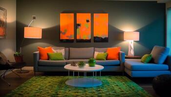 Vibrant colored modern apartment with comfortable furniture and elegant decor generated by AI photo