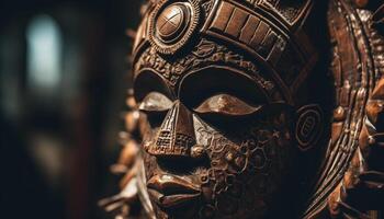 antiguo civilizaciones hecho a mano florido mascaras como espiritual símbolos de disfraz generado por ai foto