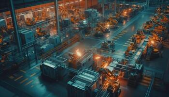 Modern metal factory with automated production line and heavy machinery generated by AI photo