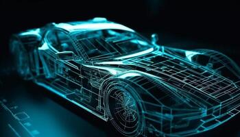 Futuristic sports car blueprint modern design, alternative energy, glowing engine generated by AI photo