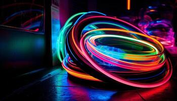 Vibrant colors and futuristic shapes create abstract light painting backdrop generated by AI photo