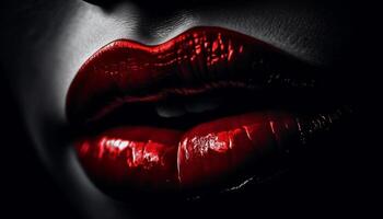 Black glamour, shining lips, young love, mysterious passion, elegance generated by AI photo