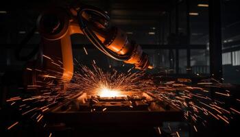 Metalworker welding with precision in an automated steel factory workshop generated by AI photo