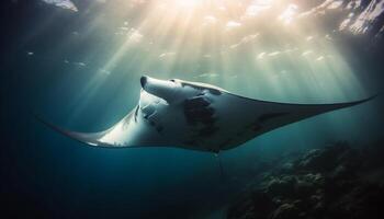 Majestic giant manta ray swimming in tropical reef blue water generated by AI photo