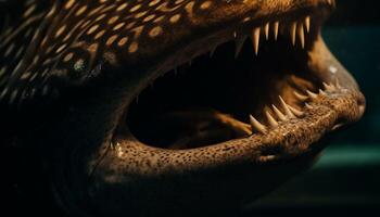 furioso cocodrilo agudo dientes en cerca arriba confrontación submarino generado por ai foto