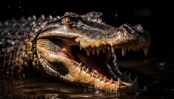 Large crocodile open mouth threatens danger in the swamp generated by AI photo