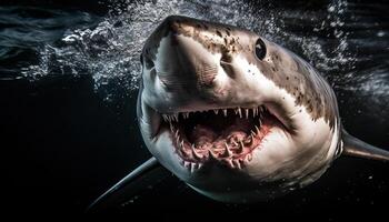 Majestic aquatic mammal with sharp teeth swimming in saltwater reef generated by AI photo