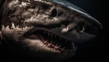 Furious crocodile with sharp teeth in spooky underwater portrait generated by AI photo