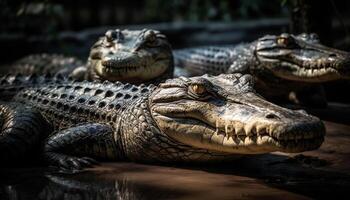 grande reptil en el salvaje, con peligroso dientes y agresión generado por ai foto