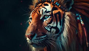 majestuoso Bengala Tigre curioso con intenso animal ojos en naturaleza generado por ai foto