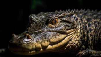 Yellow crocodile teeth and scales in close up portrait generated by AI photo