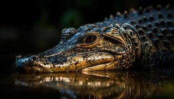 Crocodile resting in wetland, danger lurking in tropical climate generated by AI photo